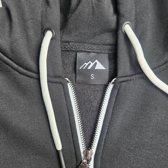 Mens Fleece Lined Black Jacket Size Small Zip Up Drawstring Hood Great Condition - Picture 6 of 10